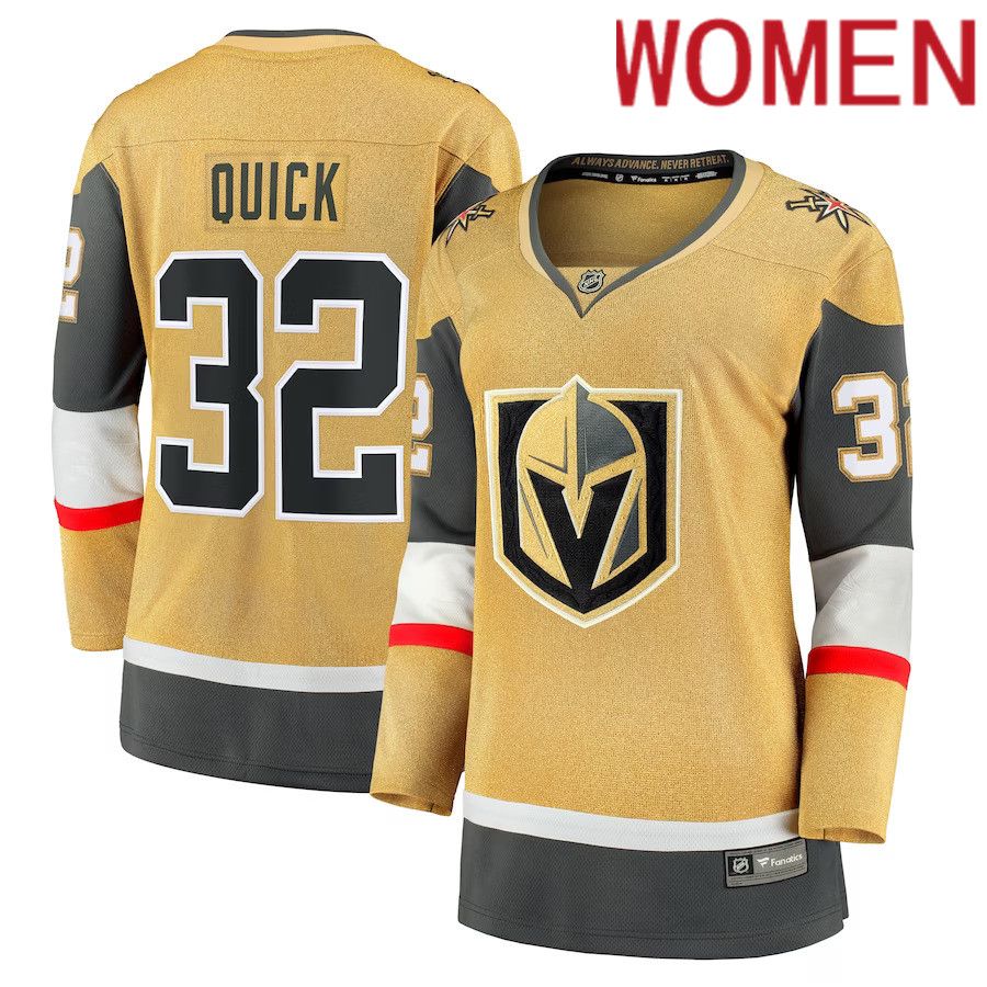 Women Vegas Golden Knights #32 Jonathan Quick Fanatics Branded Gold Home Breakaway NHL Jersey
